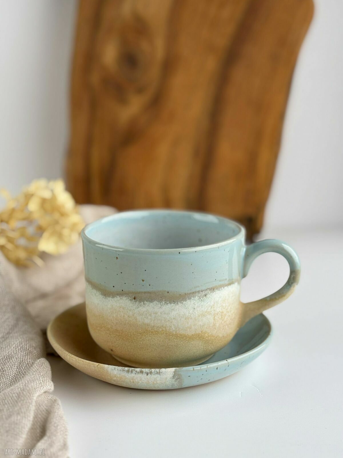 Duża filiżanka ceramiczna ze spodkiem 350 ml - Niebieskie migdały