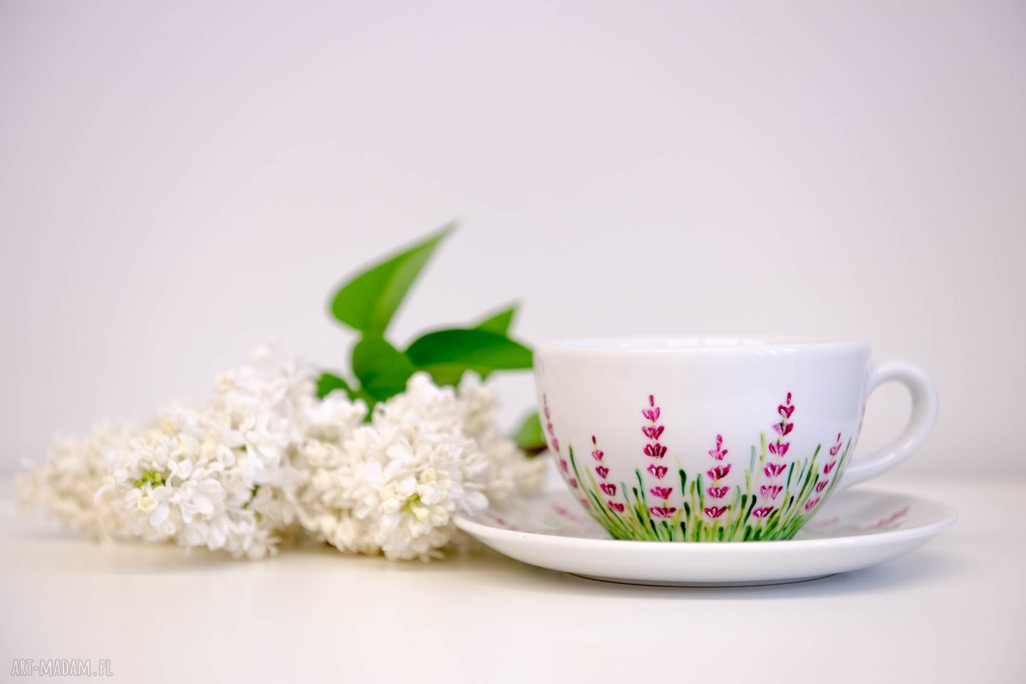 Duża filiżanka motyw lawendy 280 ml - ręcznie malowana porcelana