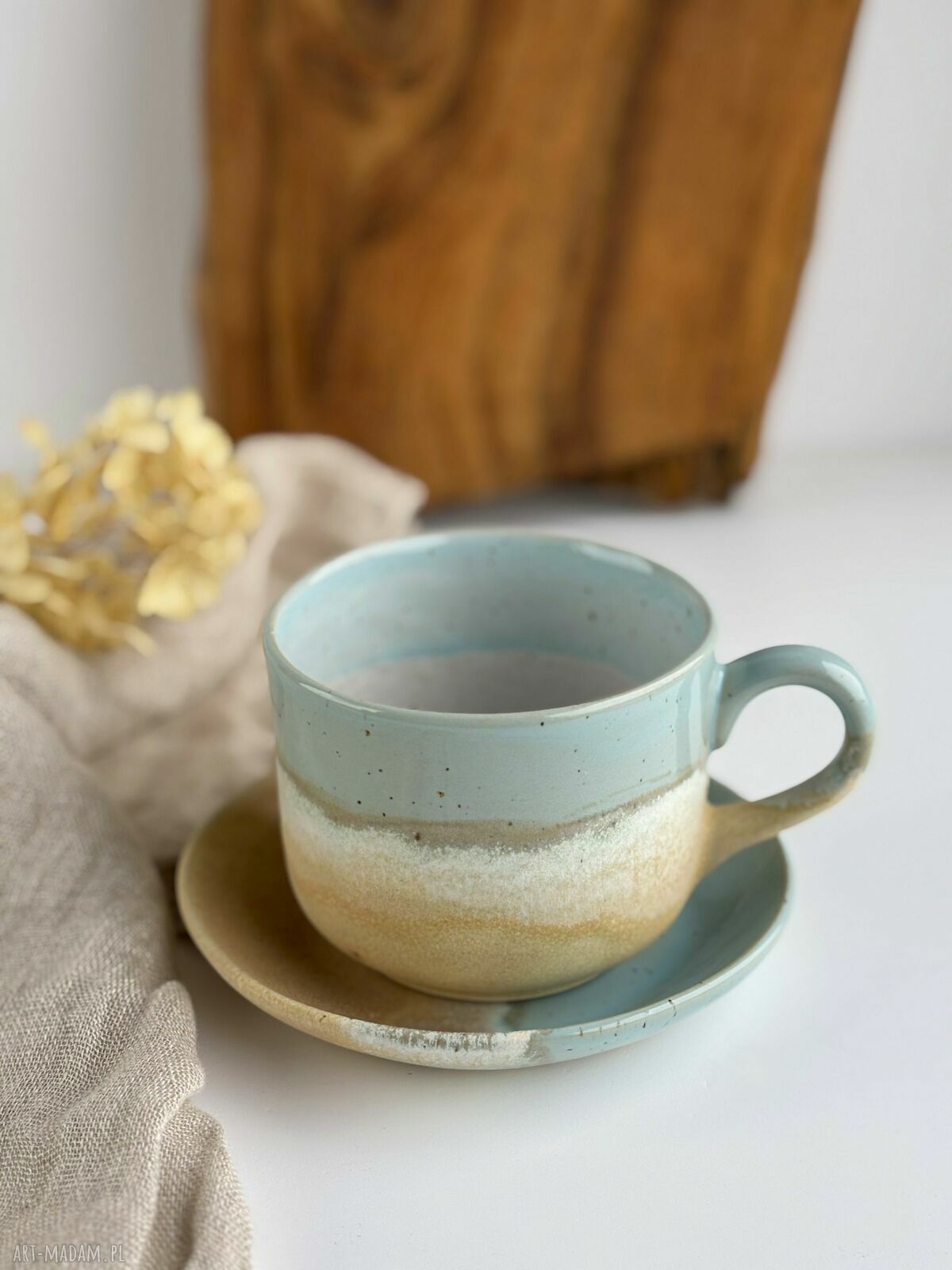 Duża filiżanka ceramiczna ze spodkiem 350 ml - Niebieskie migdały