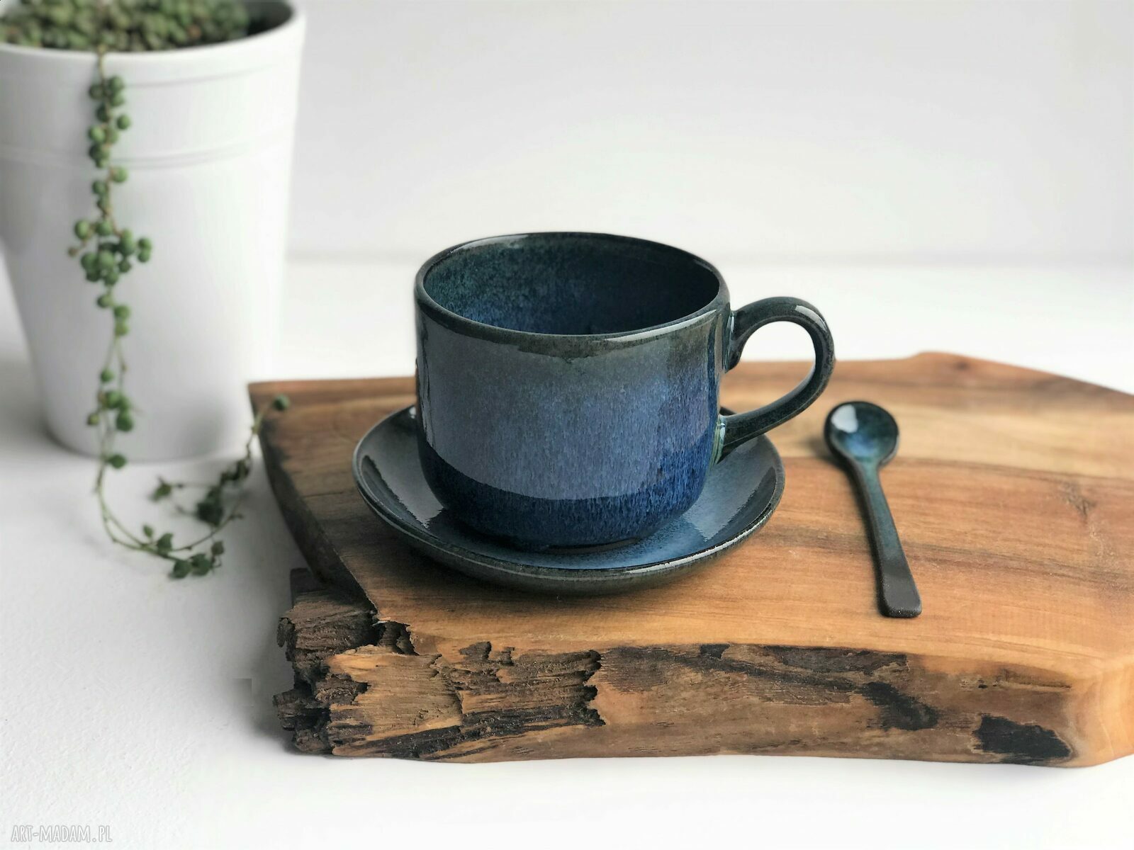 Duża filiżanka ceramiczna ze spodkiem 350 ml (kamionka)