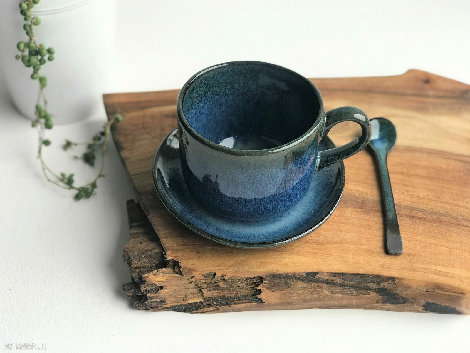 Duża filiżanka ceramiczna ze spodkiem 350 ml (kamionka)