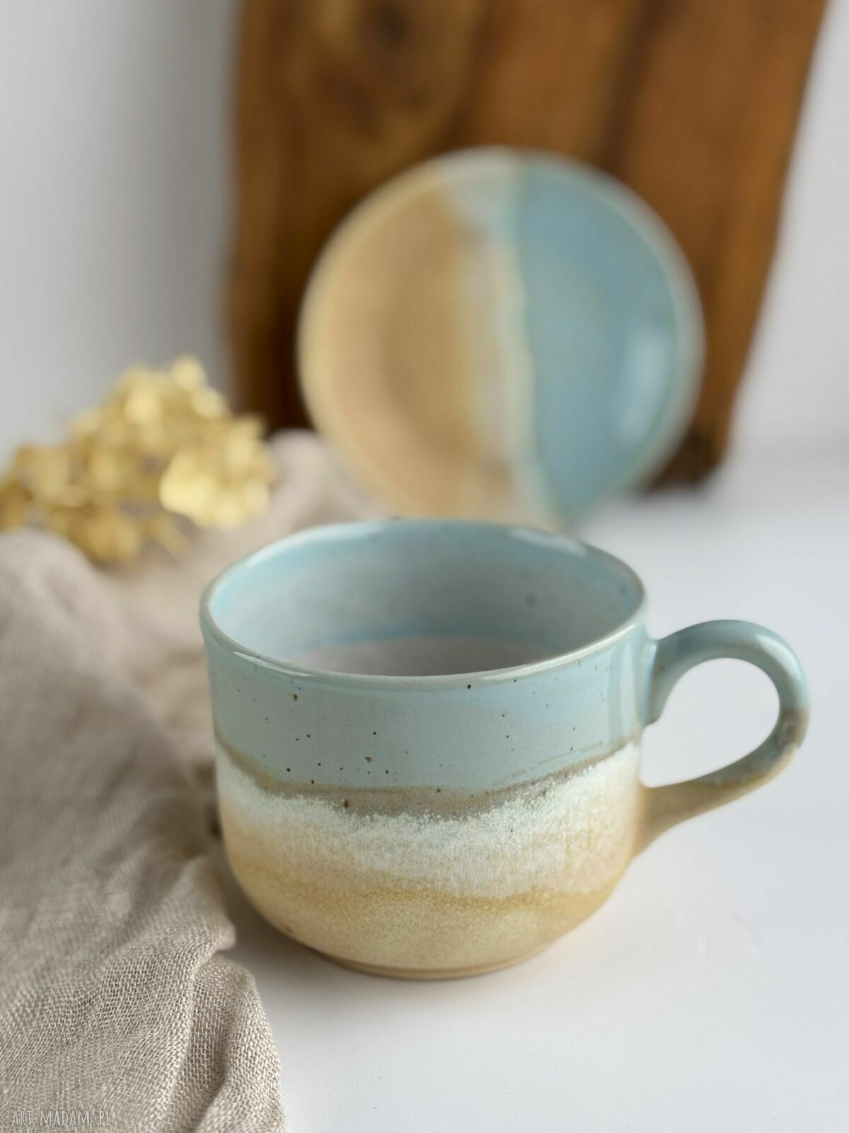 Duża filiżanka ceramiczna ze spodkiem 350 ml - Niebieskie migdały