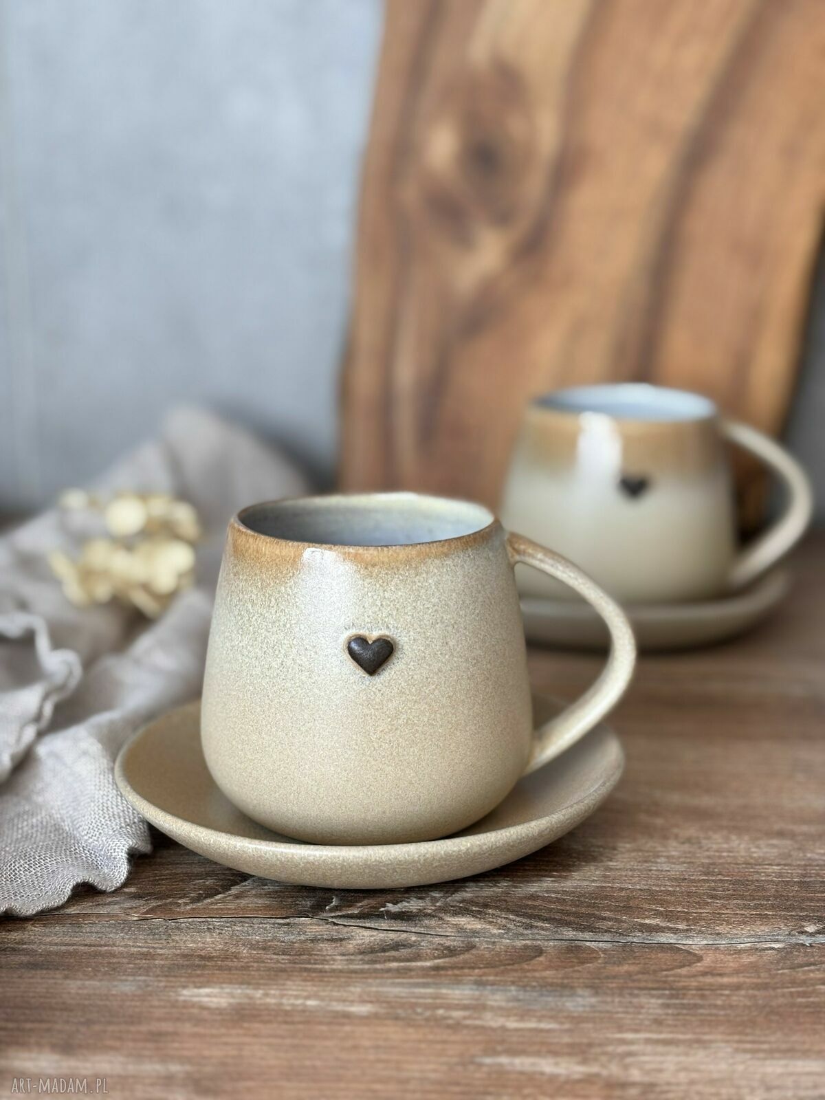 Duża filiżanka-kubek beczułka 320 ml ze spodkiem - Pustynny piach boho