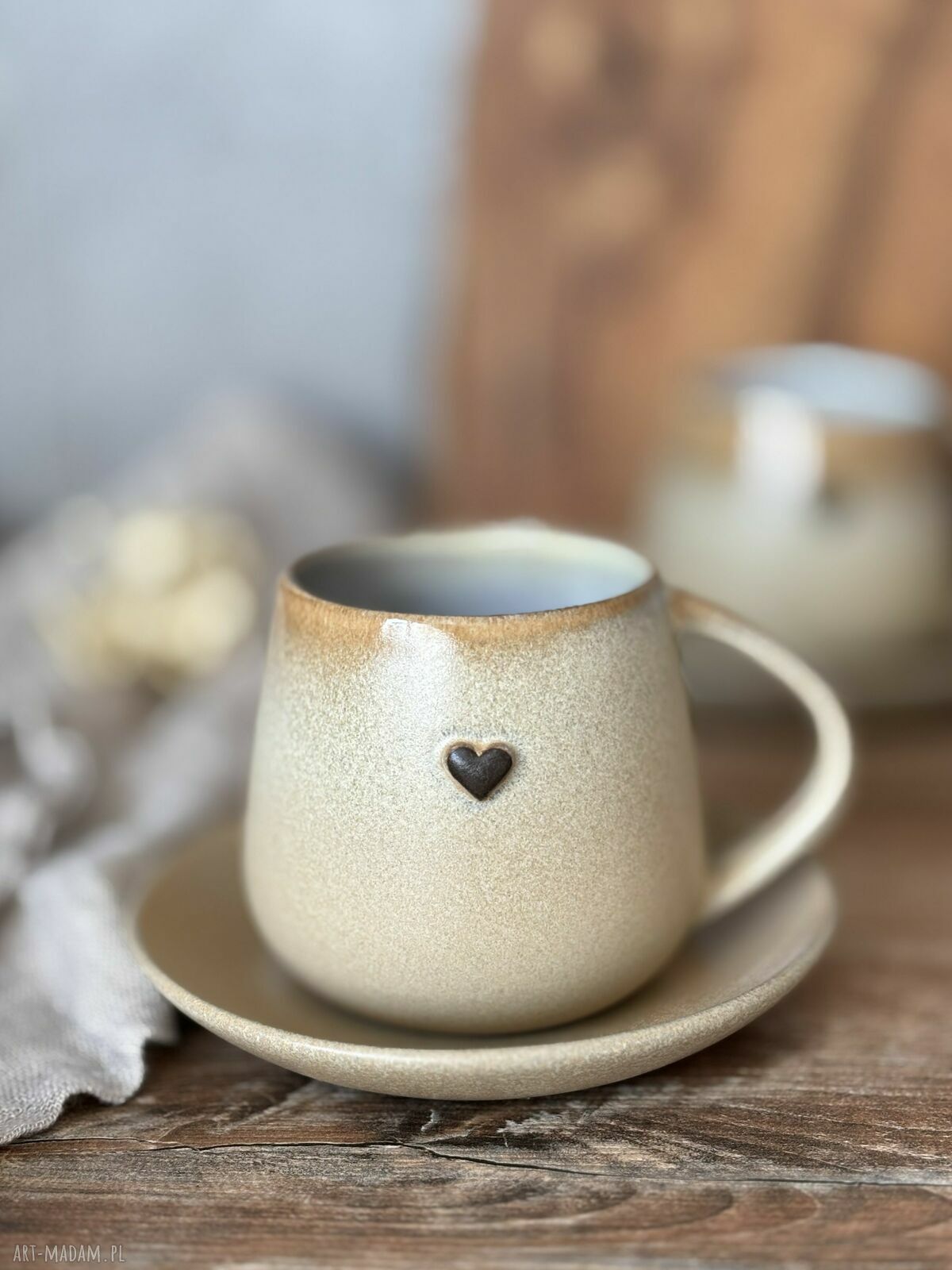 Duża filiżanka-kubek beczułka 320 ml ze spodkiem - Pustynny piach boho