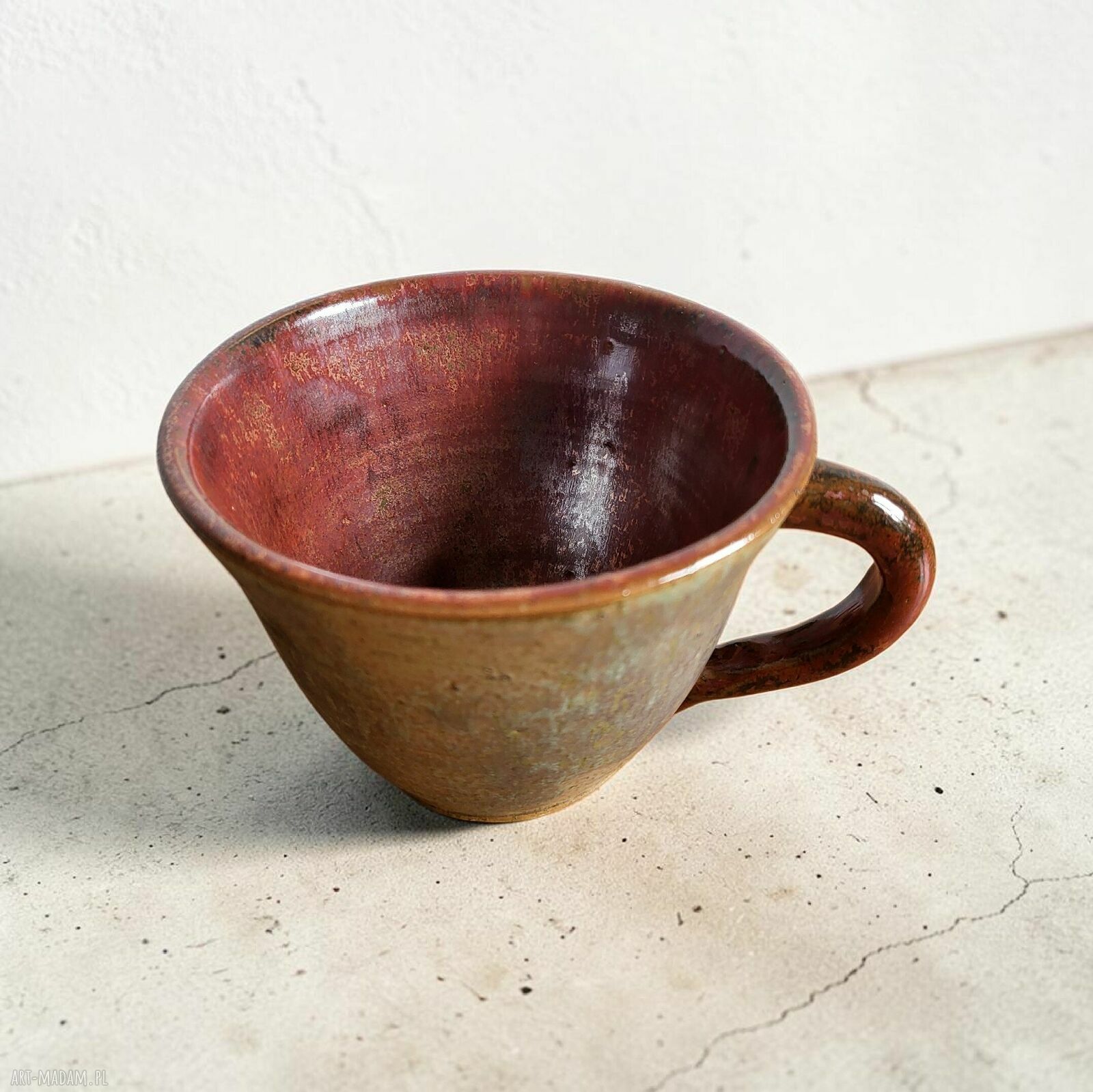 Duża filiżanka ceramiczna 400 ml w odcieniach khaki, brązu i miedzi