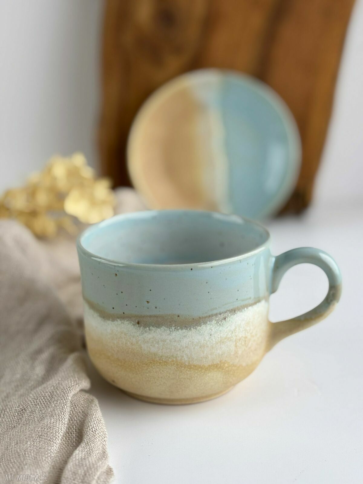 Duża filiżanka ceramiczna ze spodkiem 350 ml - Niebieskie migdały