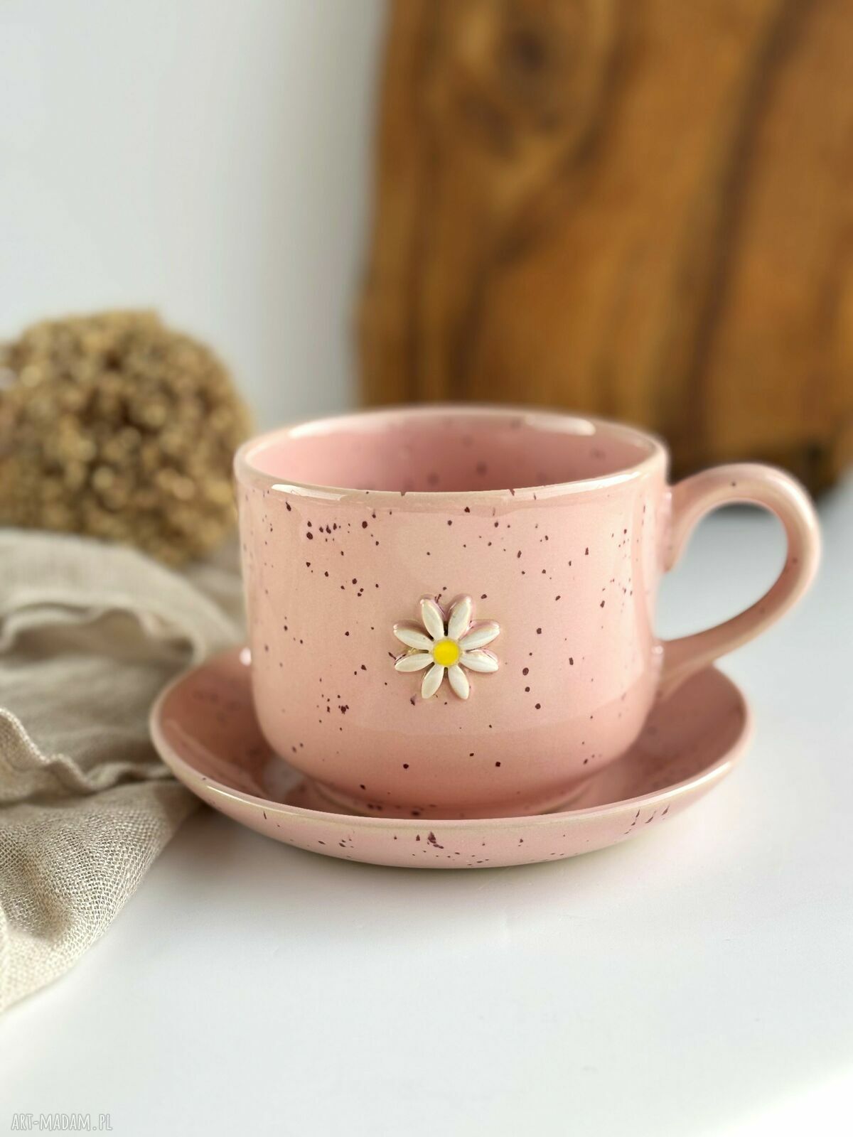 Duża filiżanka ze spodkiem 350 ml - Stokrotka różowa