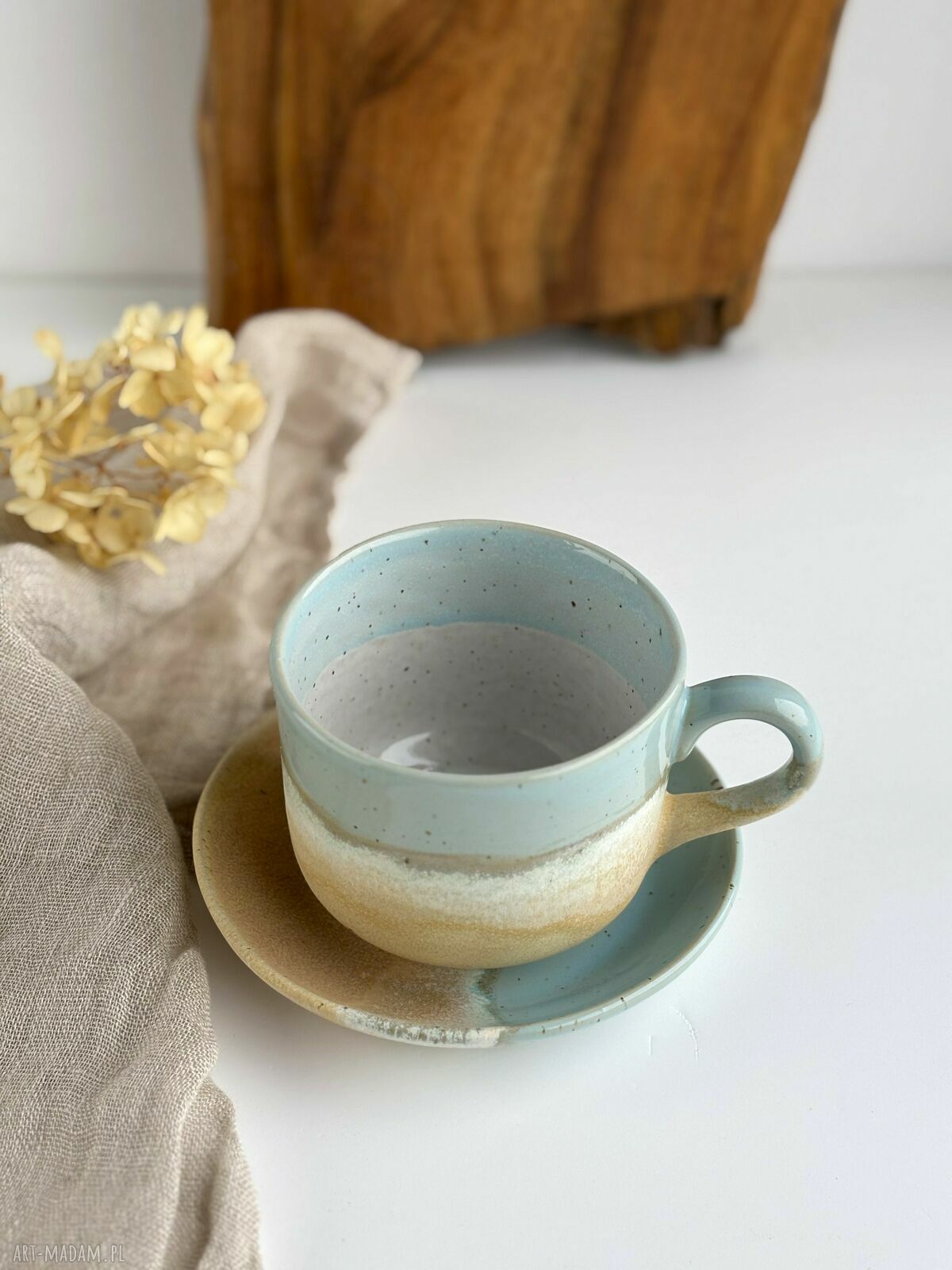 Duża filiżanka ceramiczna ze spodkiem 350 ml - Niebieskie migdały