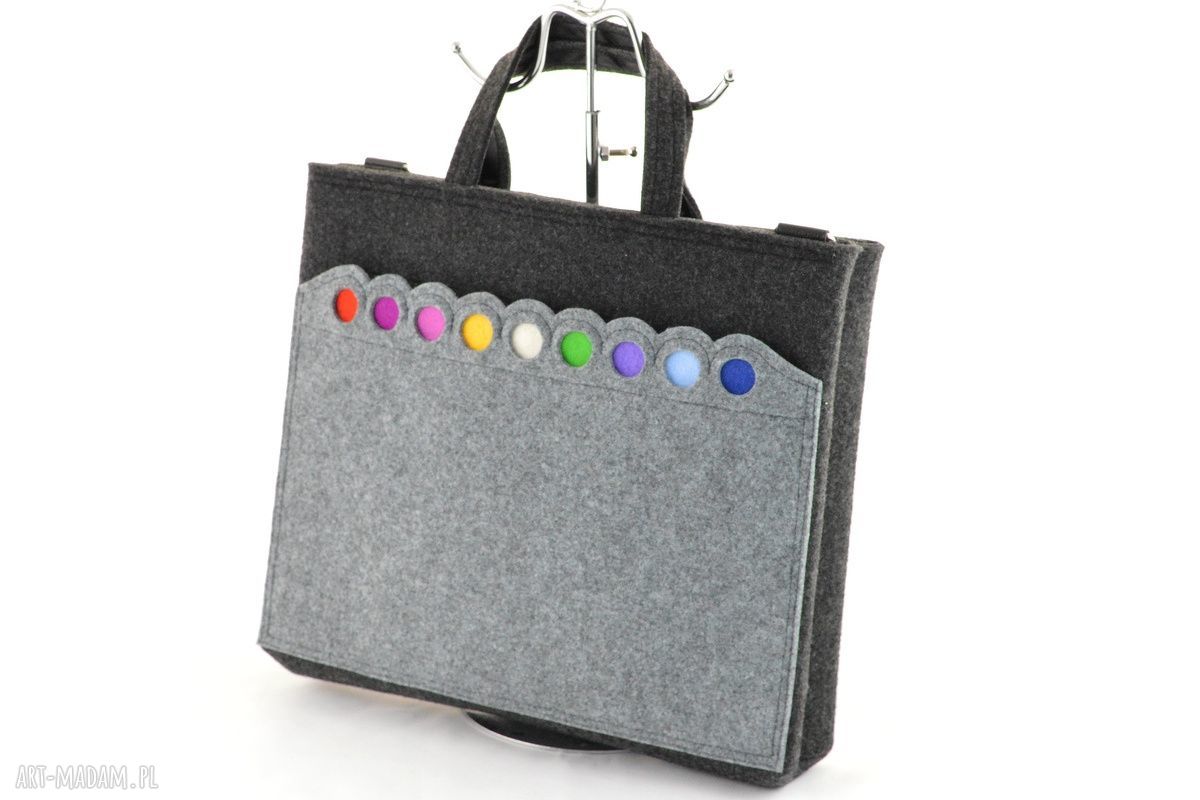 DUŻA GRAFITOWA TOREBKA LAPTOPÓWKA Z KROPKAMI HandMade