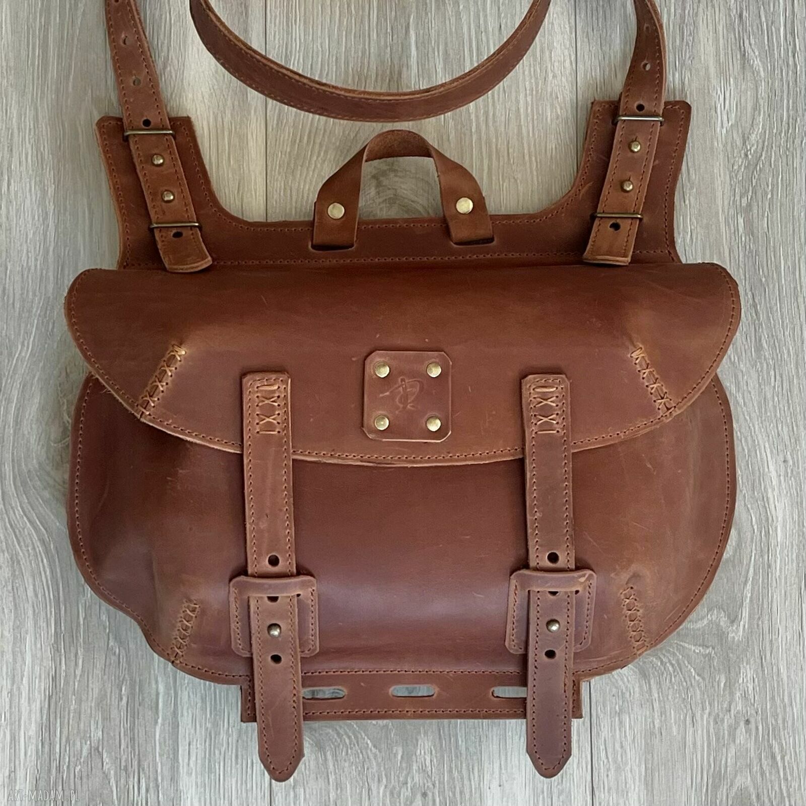 Duża jasnobrązowa torebka ze skóry Crazy Horse Vintage na ramię