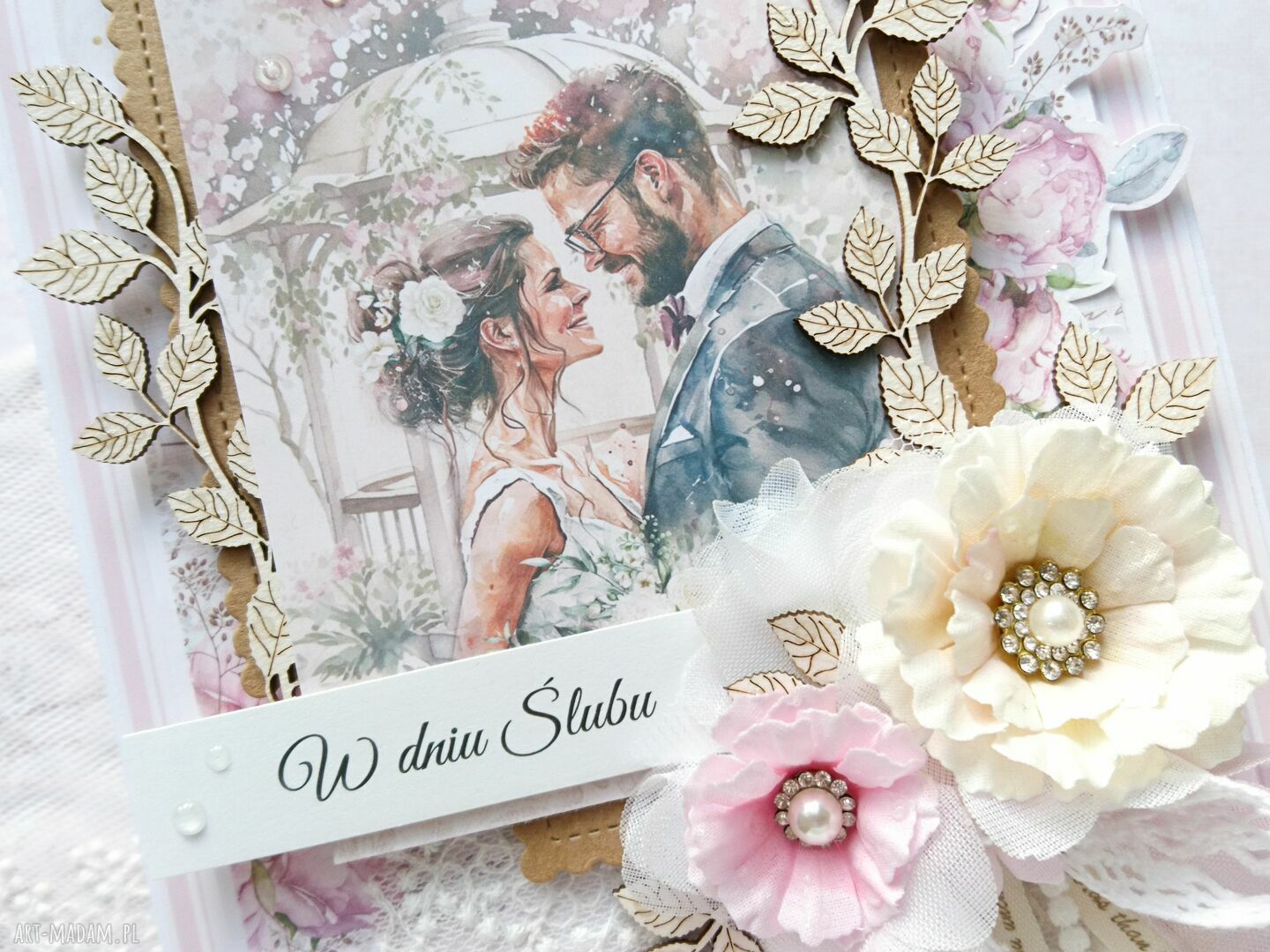 scrapbooking kartki: Duża kartka na ślub w pudełku, z parą Ręcznie robione