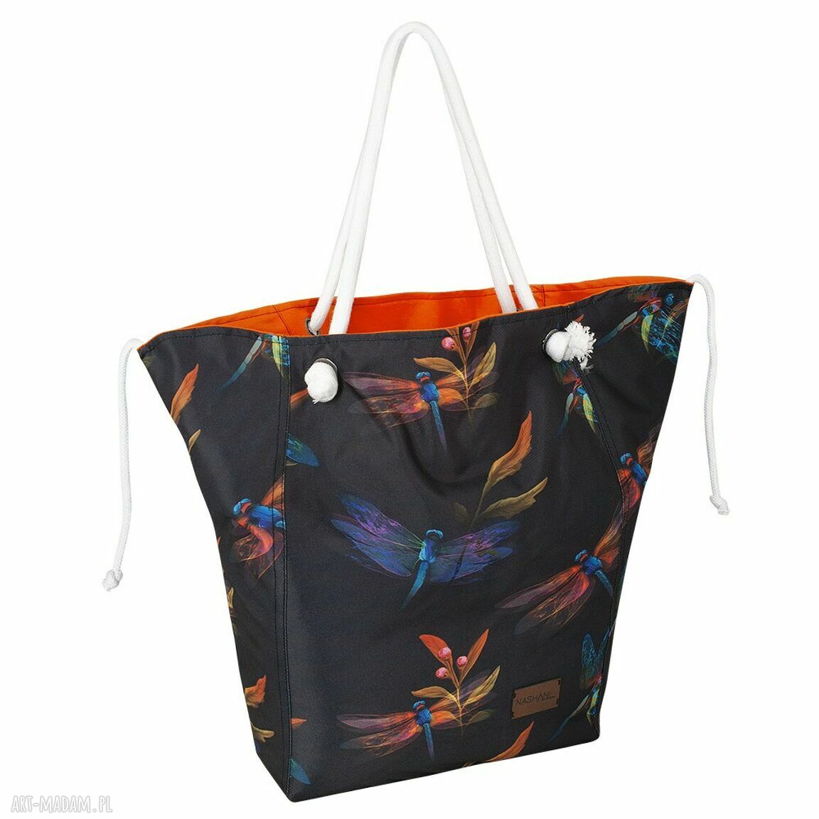 na ramię: Duża kolorowa torba plażowa na ramię w ważki Ręcznie zrobione