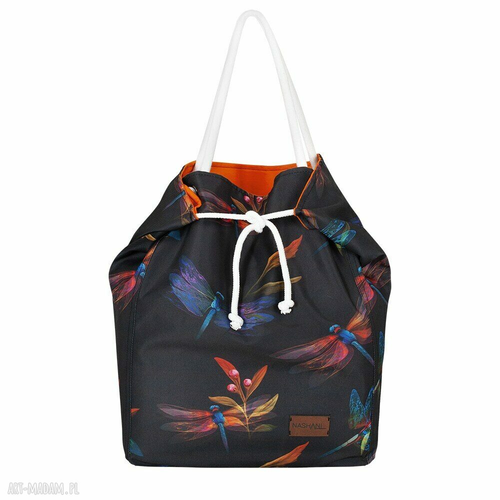 na ramię: Duża kolorowa torba plażowa na ramię w ważki Ręcznie zrobione