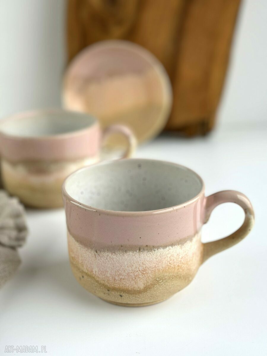 Kubek / duża filiżanka ceramiczna ręcznie robiona 350 ml - Różowe migdały