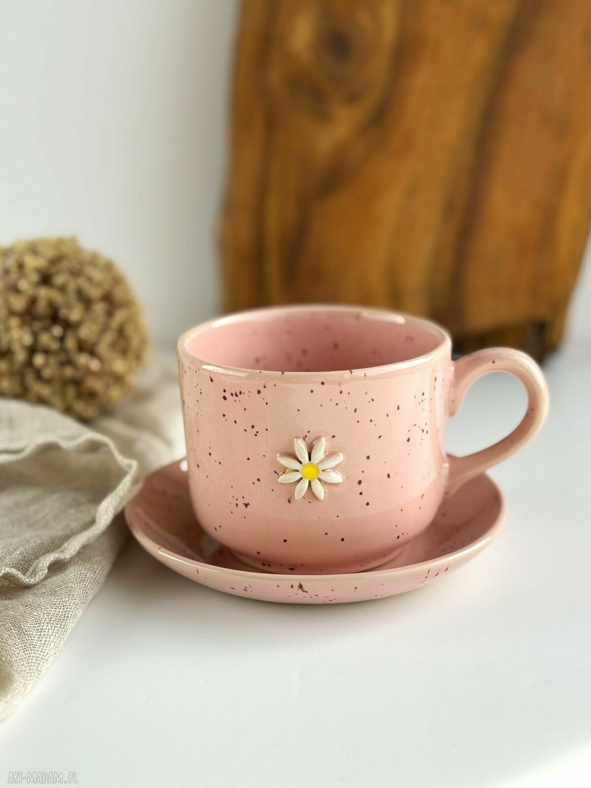 Duża filiżanka ze spodkiem 350 ml - Stokrotka różowa