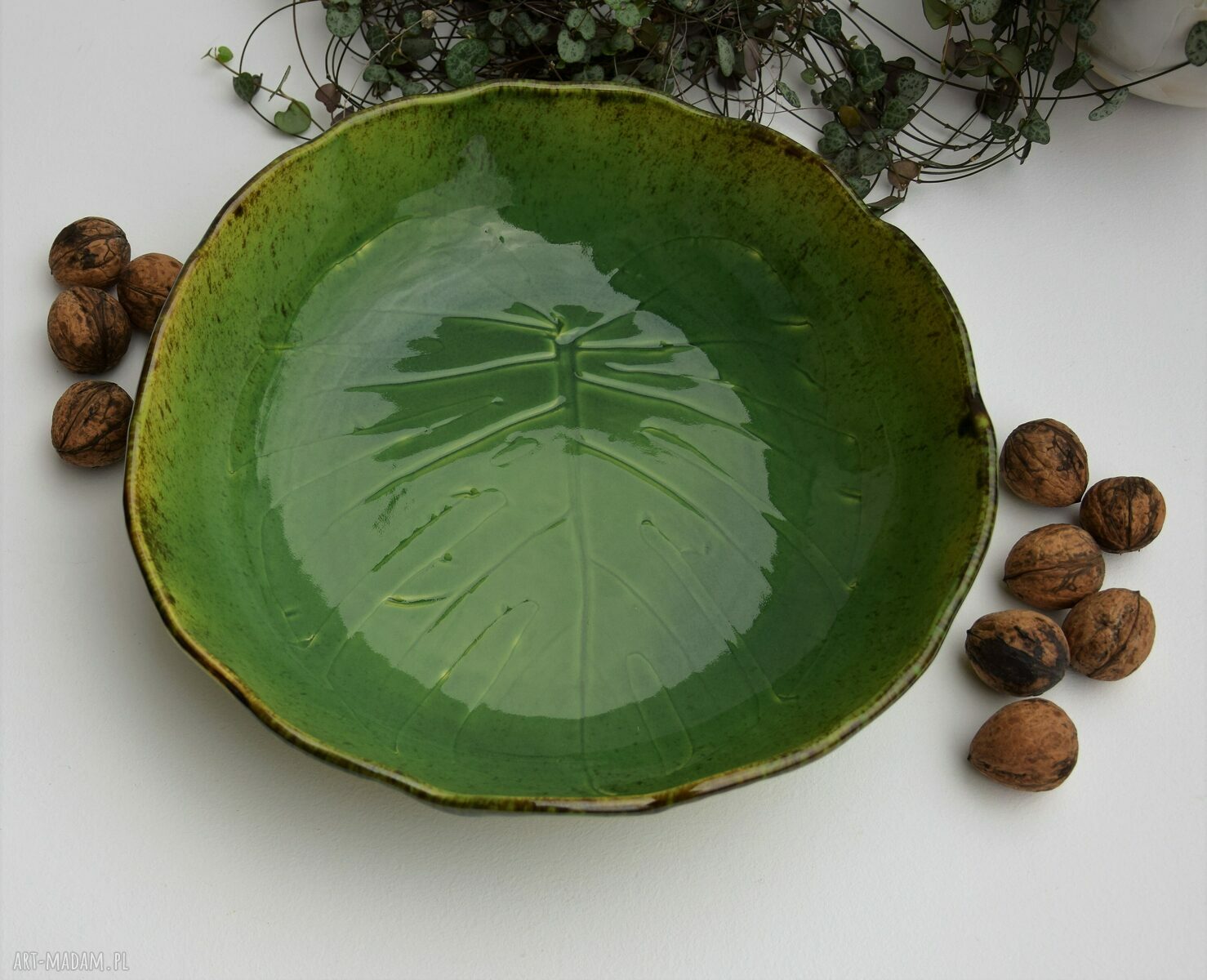 Duża misa ceramiczna Liść Monstera - ręcznie robiona patera do serwowania