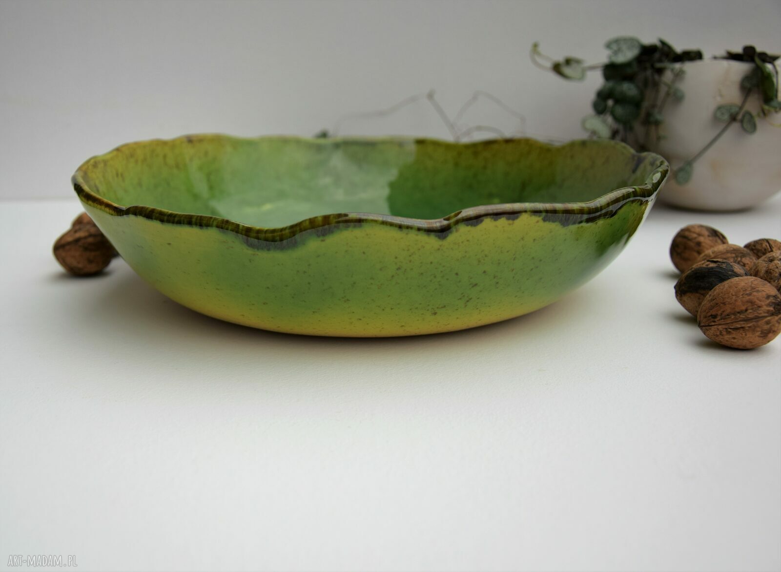 Duża misa ceramiczna Liść Monstera - ręcznie robiona patera do serwowania