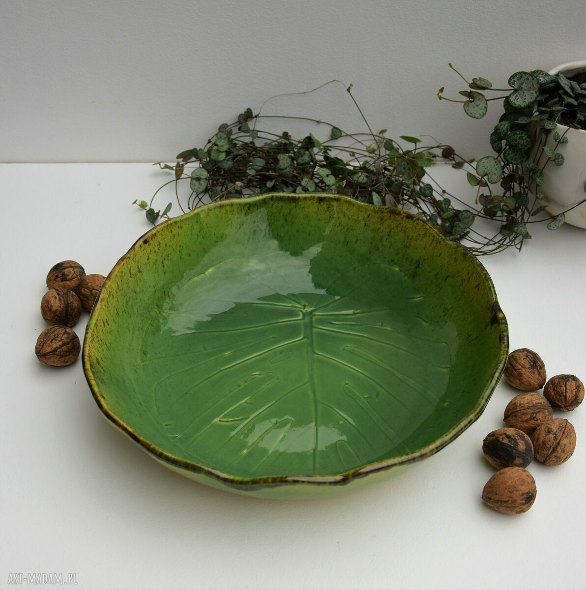 Duża misa ceramiczna Liść Monstera - ręcznie robiona patera do serwowania