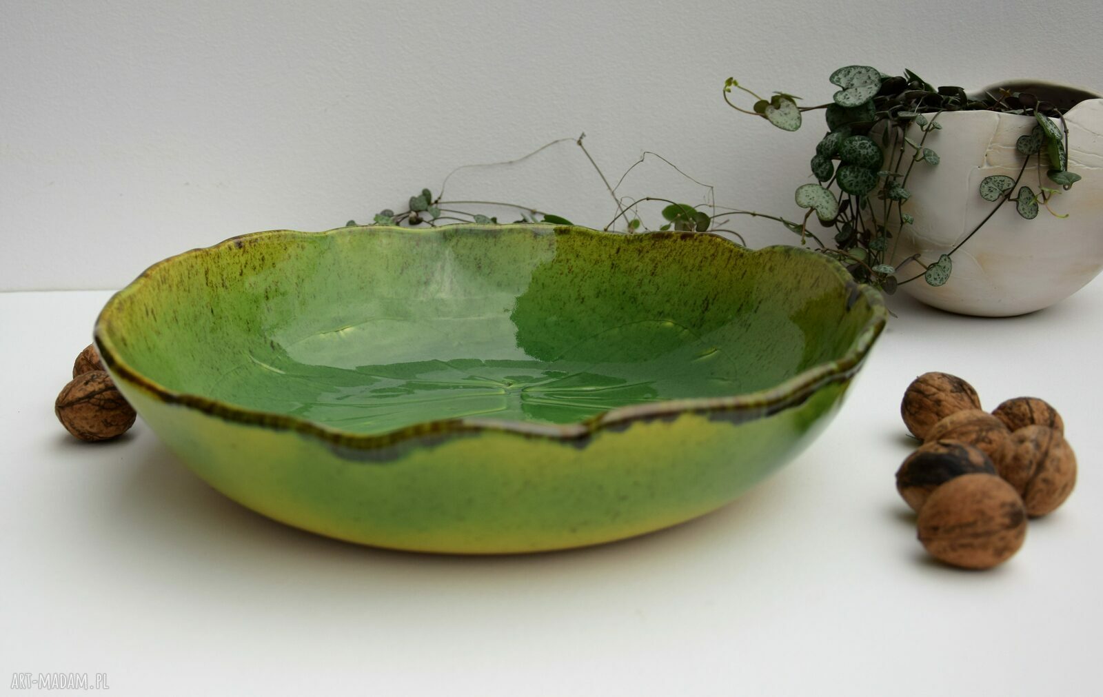 Duża misa ceramiczna Liść Monstera - ręcznie robiona patera do serwowania