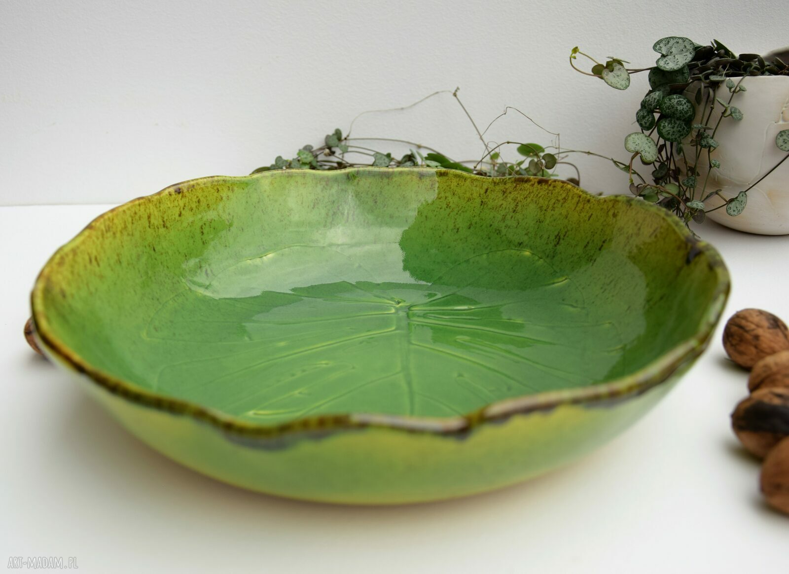 Duża misa ceramiczna Liść Monstera - ręcznie robiona patera do serwowania