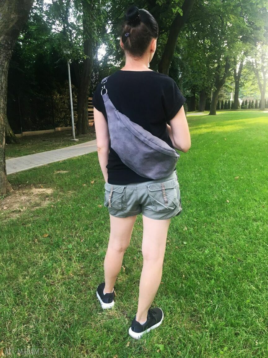 Duża nerka saszetka XL z szarego eko nubuku