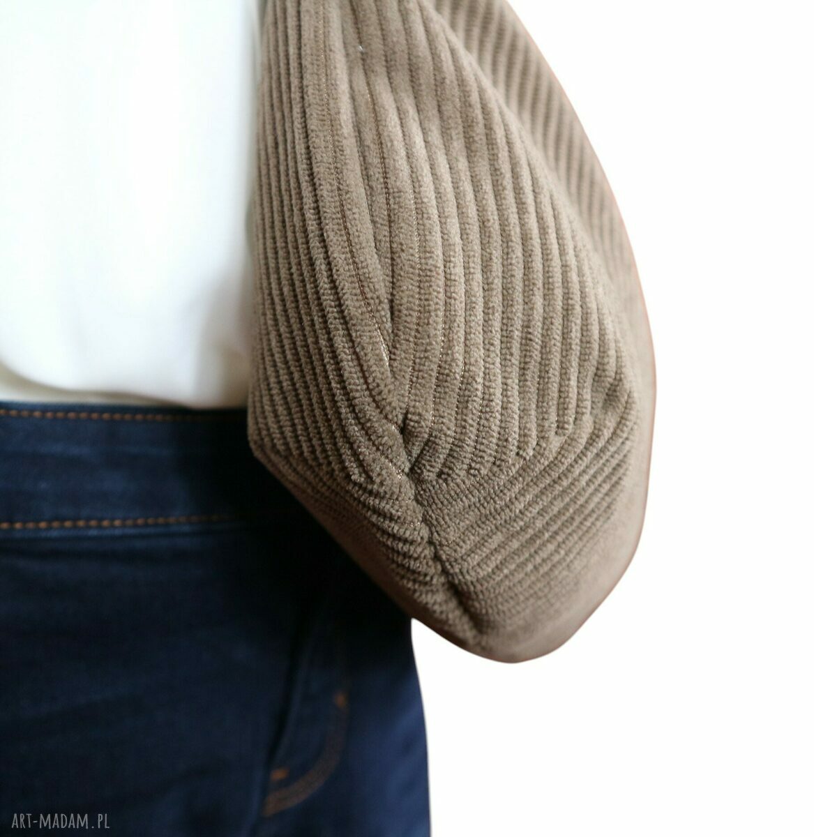 Duża nerka listonoszka ze sztruksu brąz z rudym (handmade)