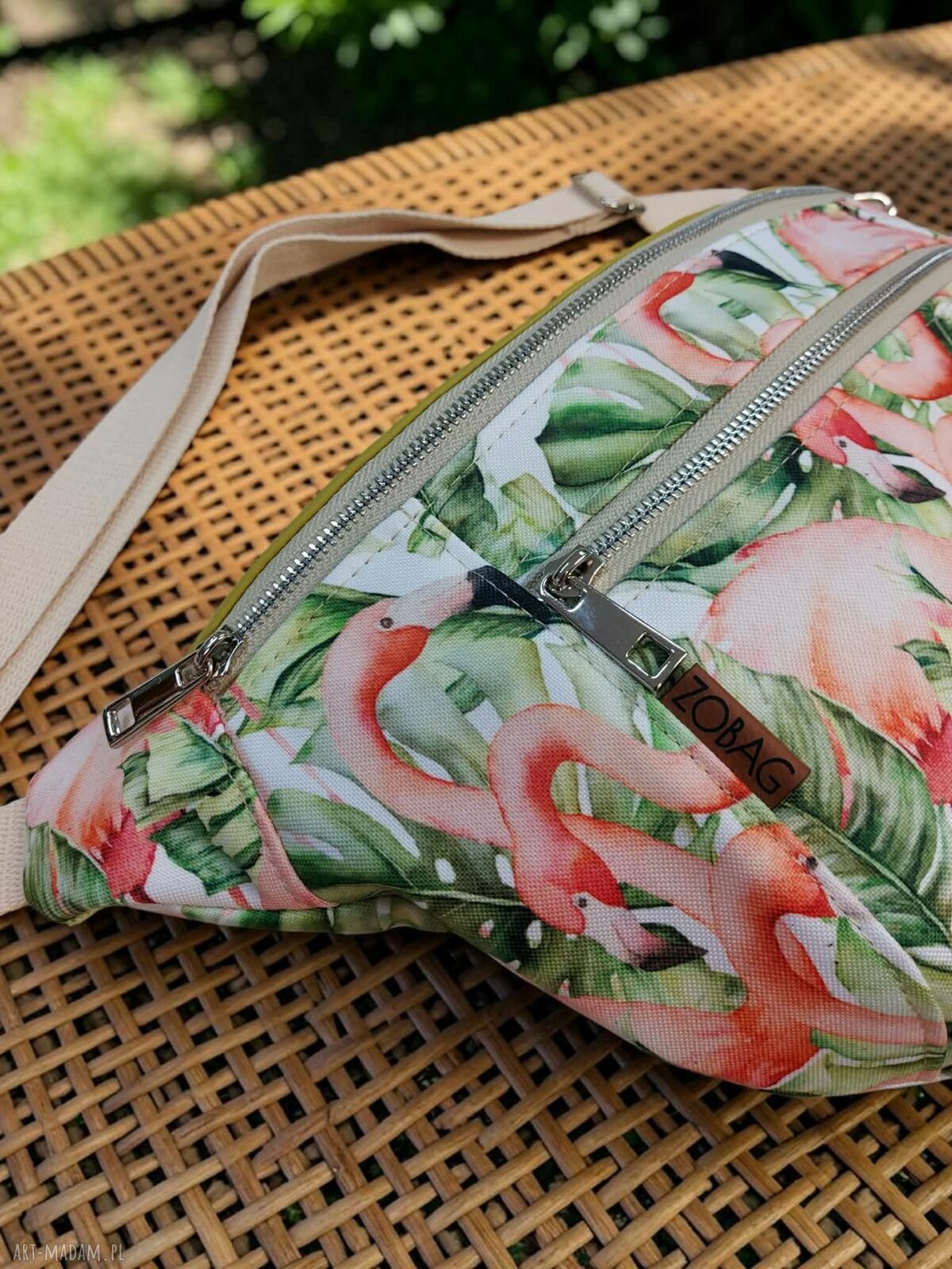 Duża wodoodporna nerka w flamingi z kieszeniami