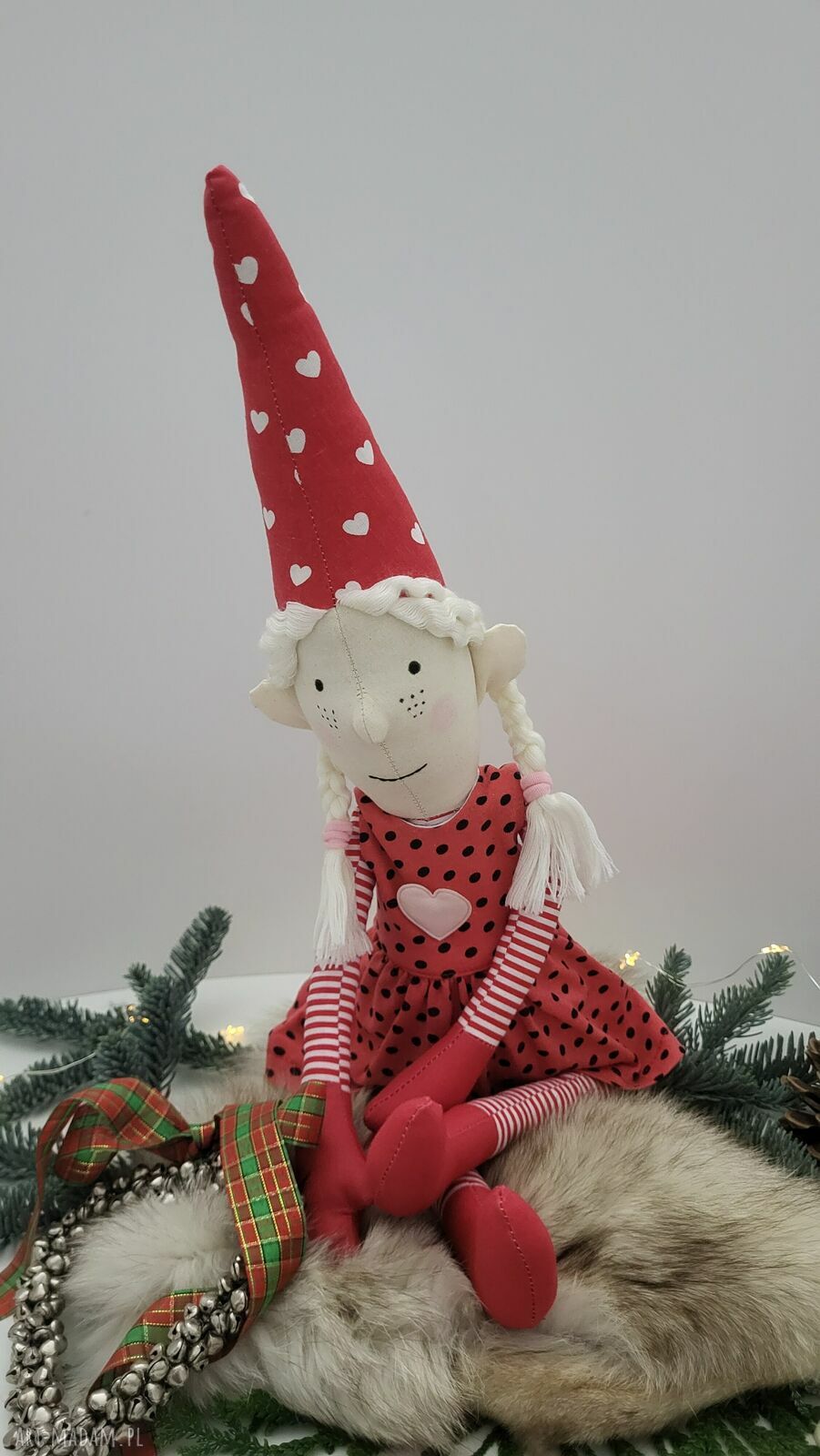 Świąteczna duża lalka szmacianka Noelka - elfka w stylu skandynawskim
