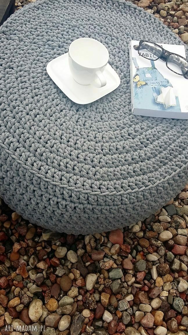 Duża pufa - stolik ze sznurka bawełnianego (średnica 60 cm)