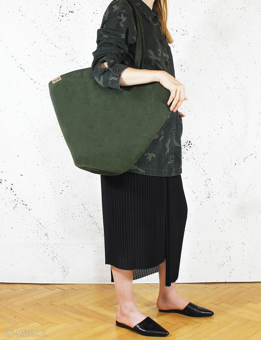 Duża Shelly Bag vegan ciemnozielona torba na ramię