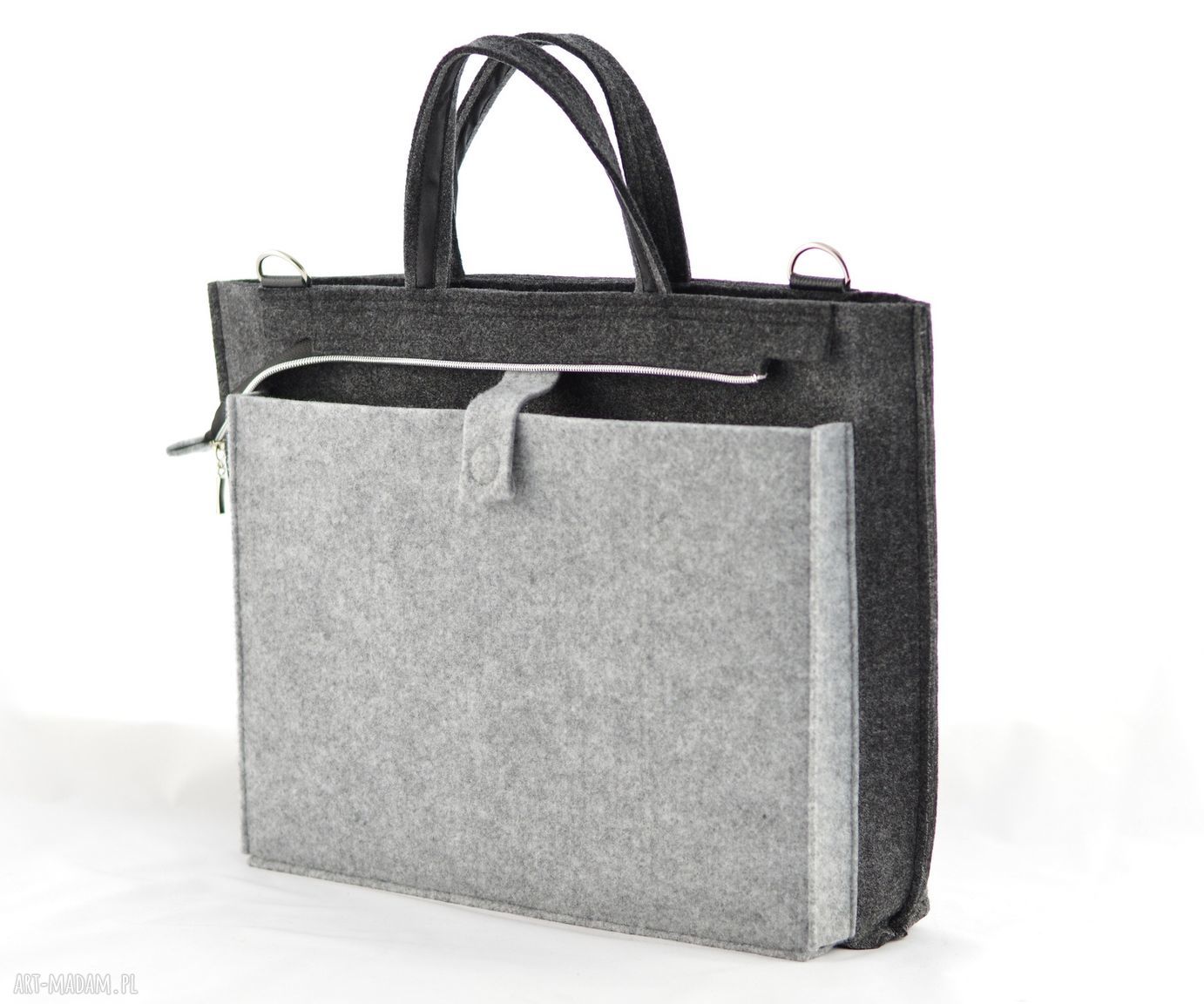 Duża szara filcowa torba na laptopa z kotkiem