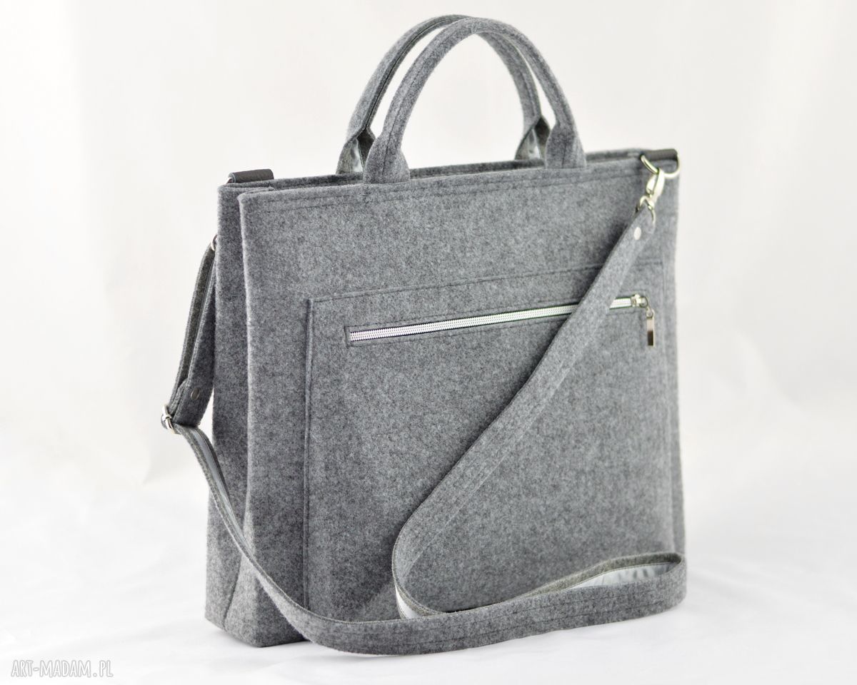 Duża Szara Torebka na Laptopa Minimalistyczna handmade