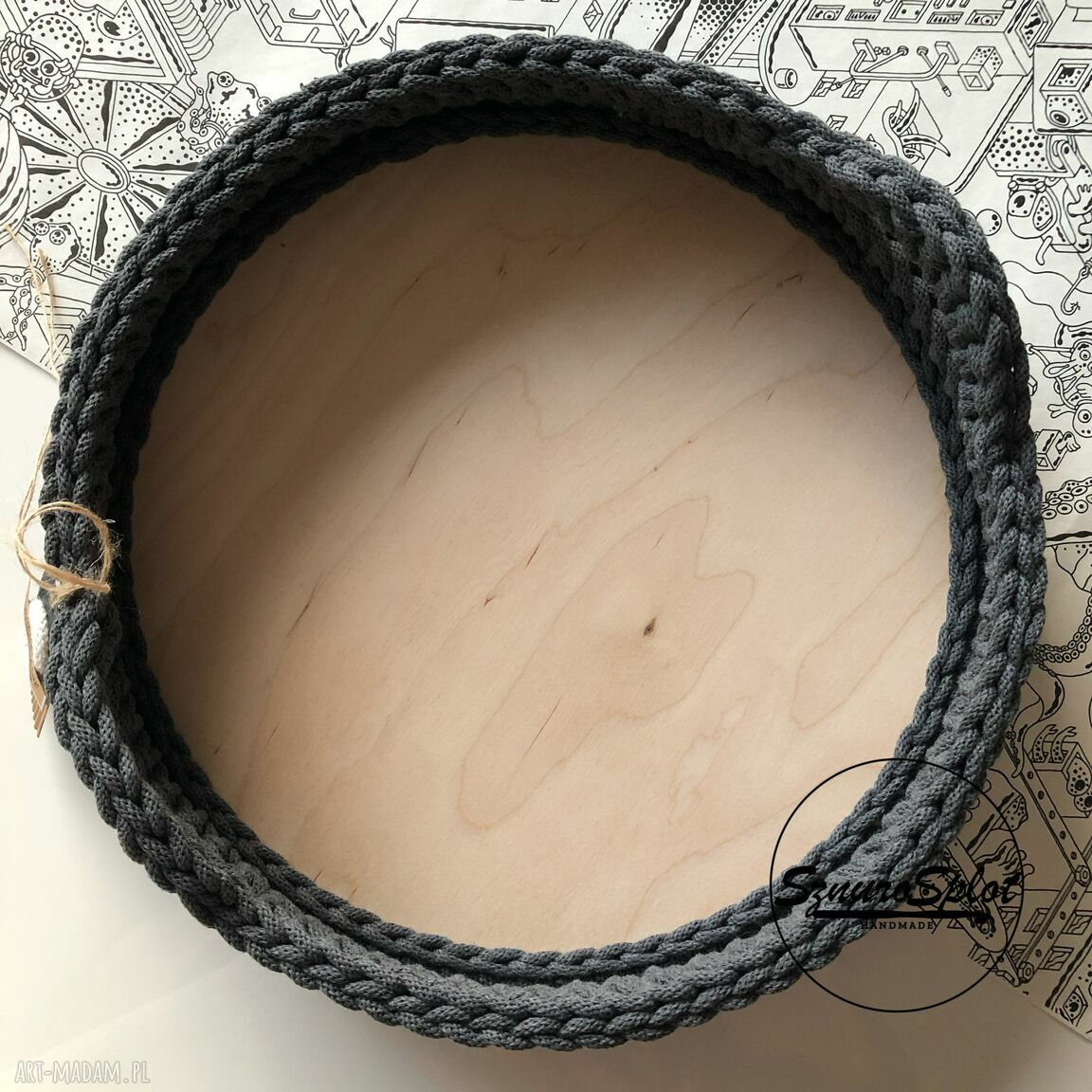 Duża taca/kosz ze sznurka bawełnianego - średnica 37 cm (z podkładką gratis)