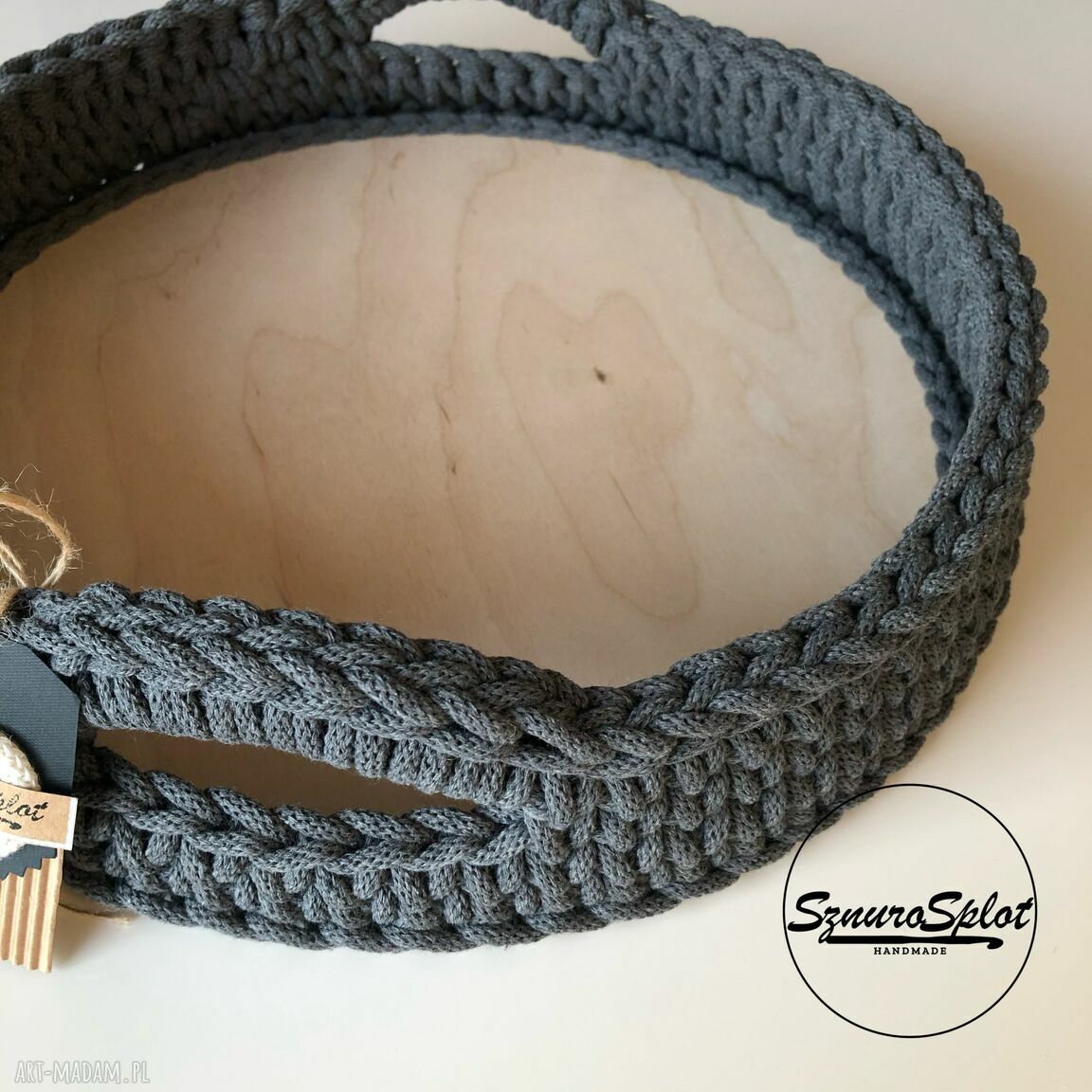 Duża taca/kosz ze sznurka bawełnianego - średnica 37 cm (z podkładką gratis)