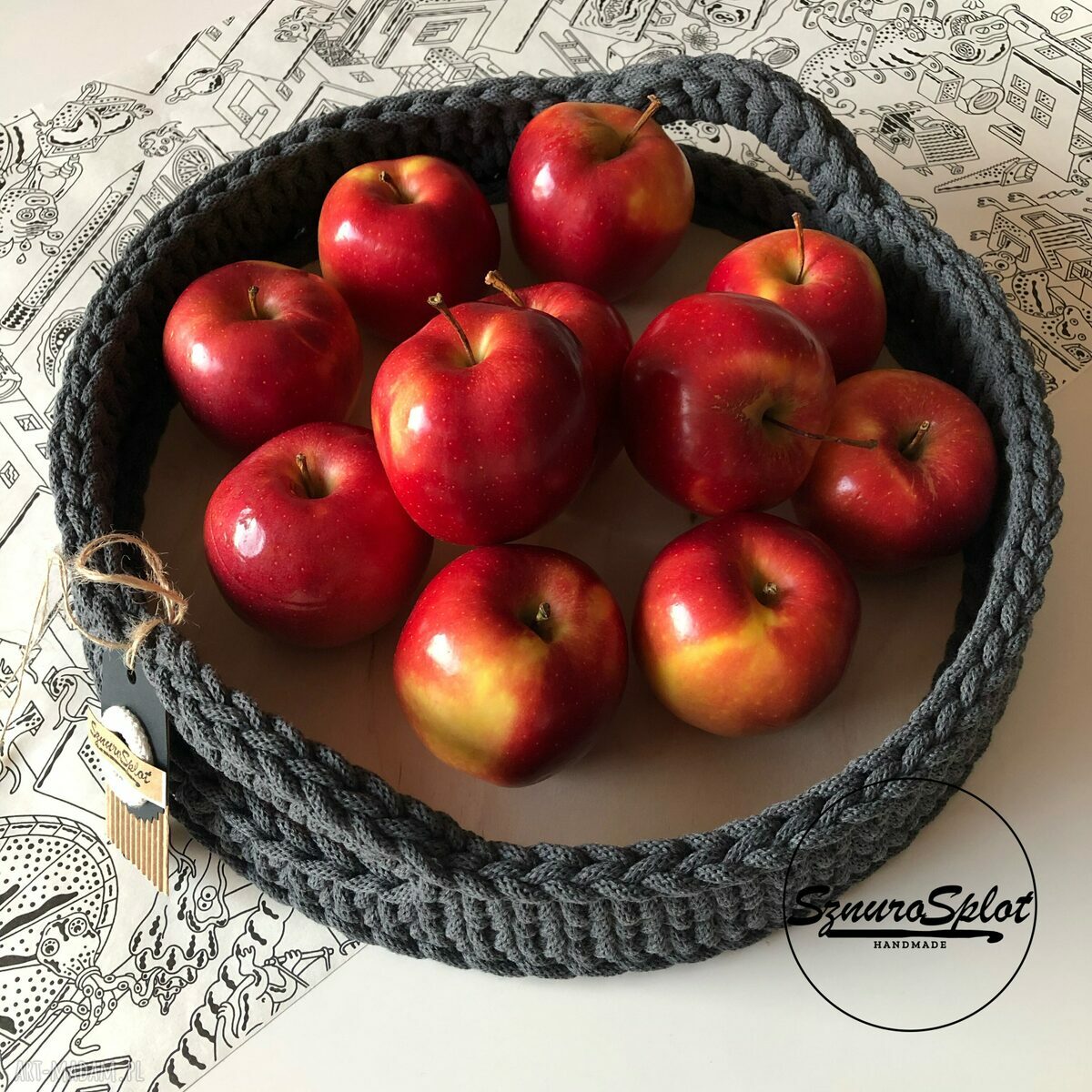 Duża taca/kosz ze sznurka bawełnianego - średnica 37 cm (z podkładką gratis)