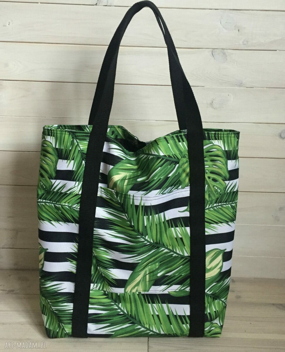 Duża torba na ramię Monstera - pasy z liśćmi