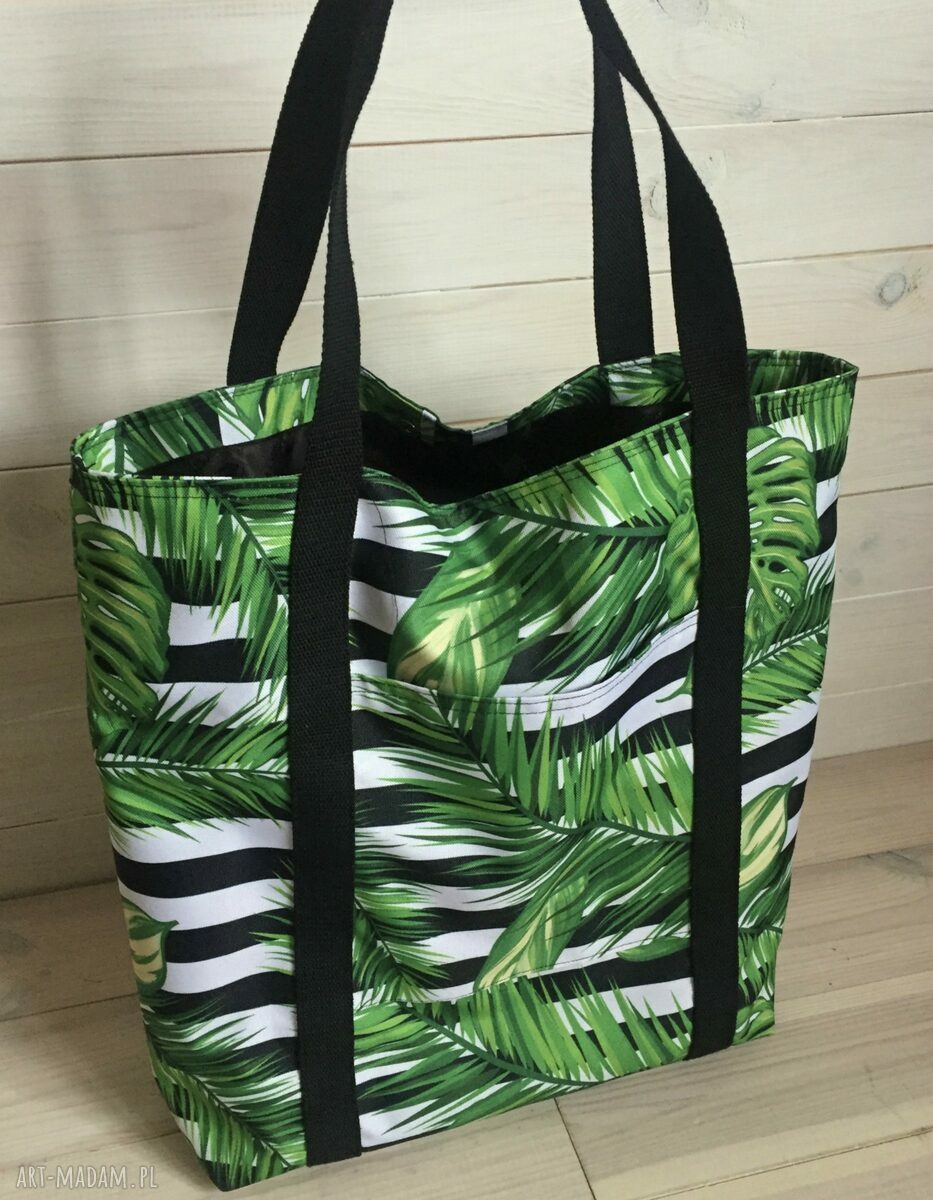 Duża torba na ramię Monstera - pasy z liśćmi