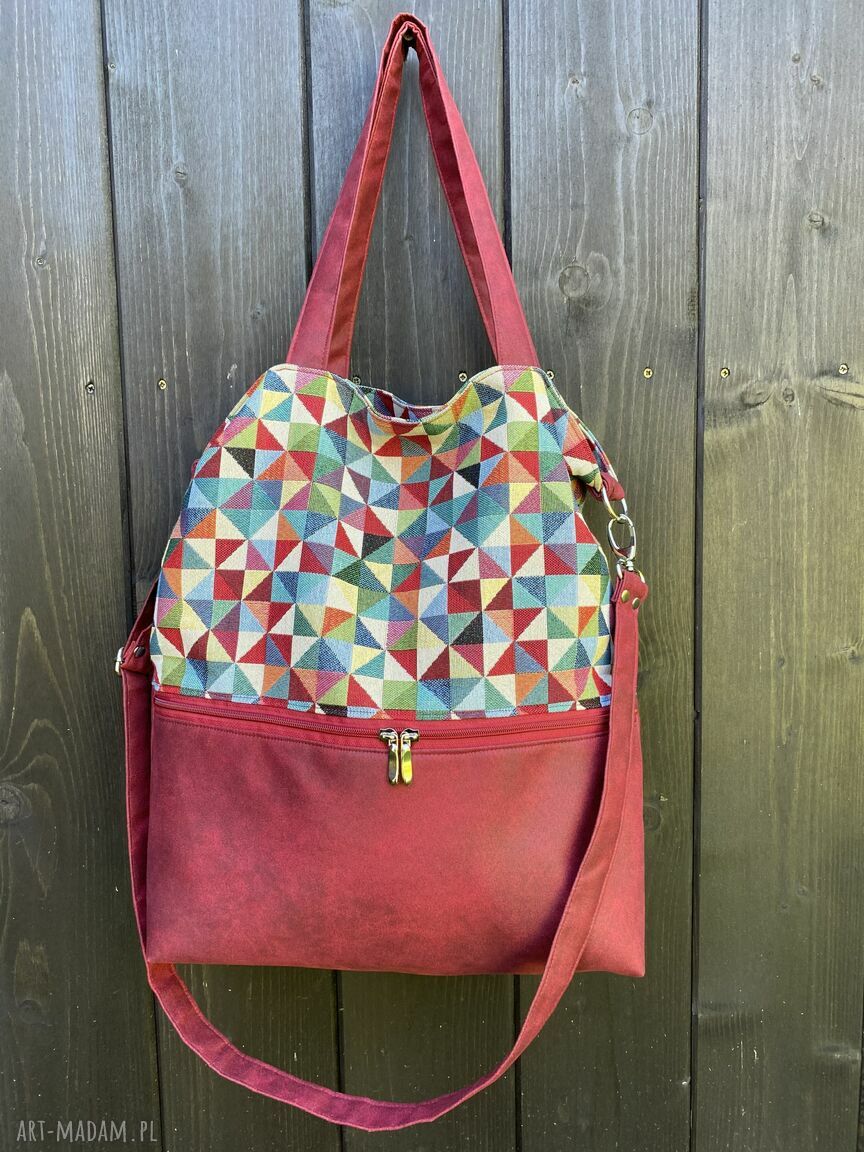 Duża torba na ramię wegańska z zapinaną kieszenią - mozaika