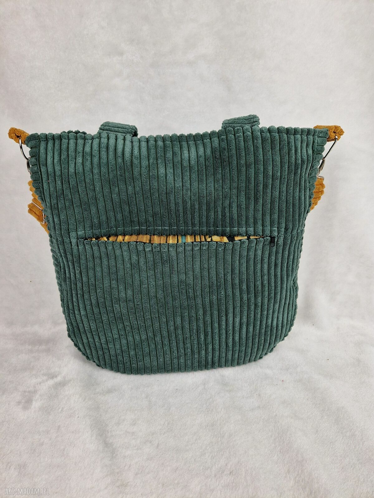 Duża torba na ramię handmade - butelkowa zieleń i musztarda
