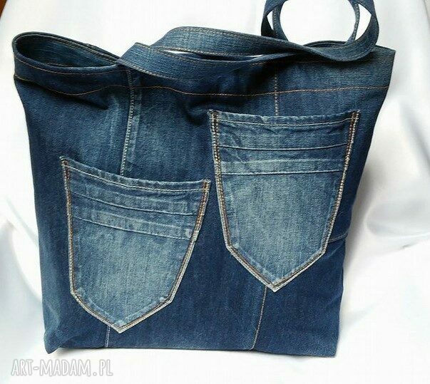 Duża torba shopper z recyklingu jeansu z truskawką