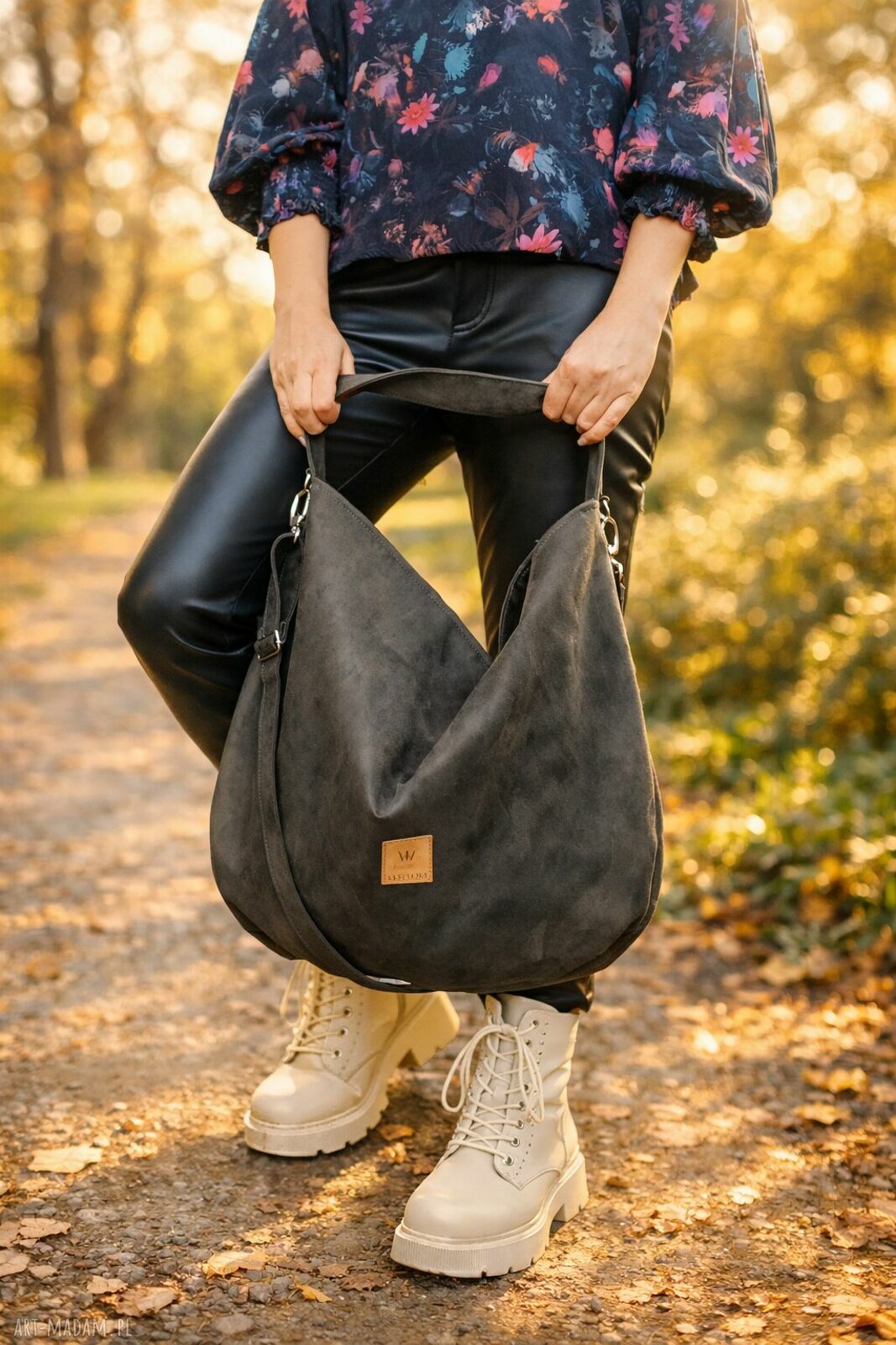 Duża torba-worek z eko zamszu Khaki na ramię