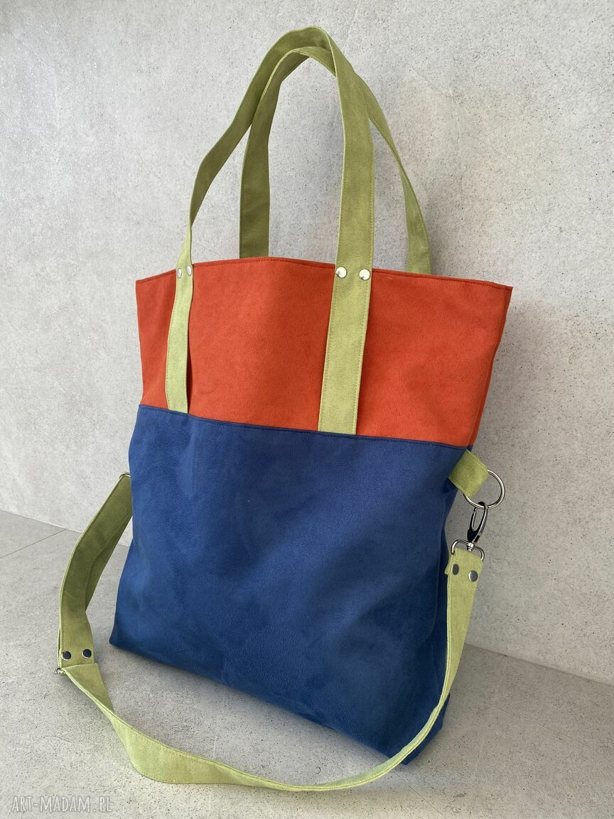 Duża torba na ramię 2w1 hobo wegańska w kolorach kobalt - pomarańcz - limonka