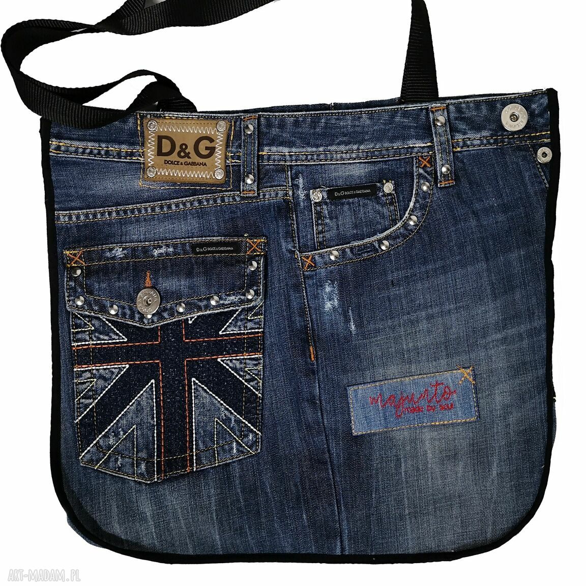 Duża torba upcykling jeans Dolce & Gabbana na ramię - solidna i pojemna