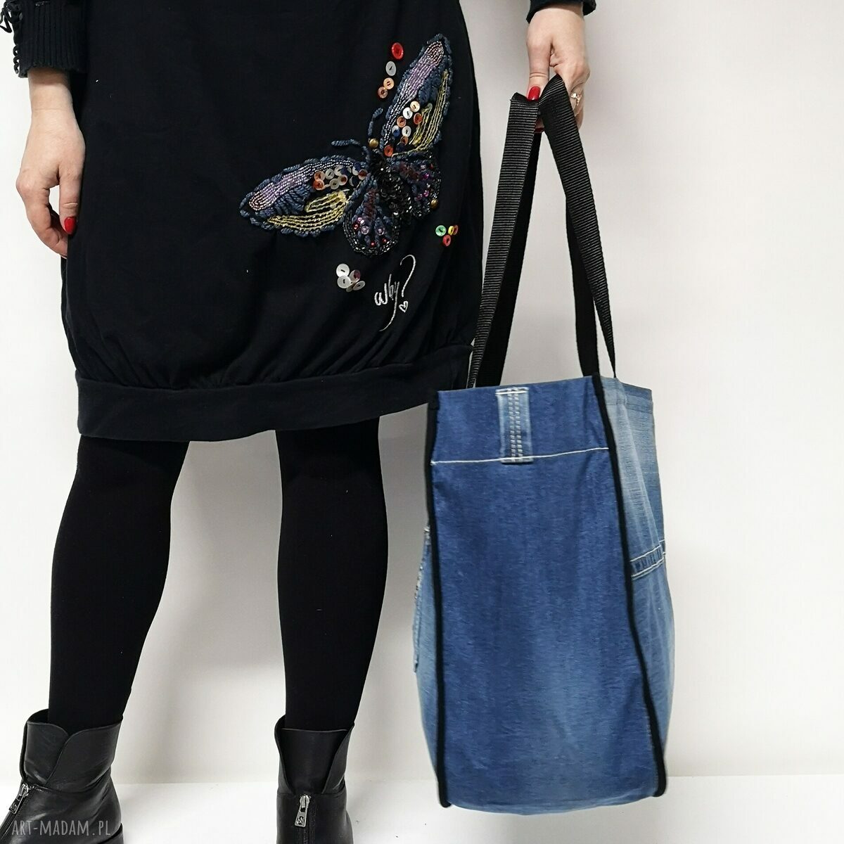 Duża torba na ramię z upcyklingu jeansu JEANS 73 od Majunto