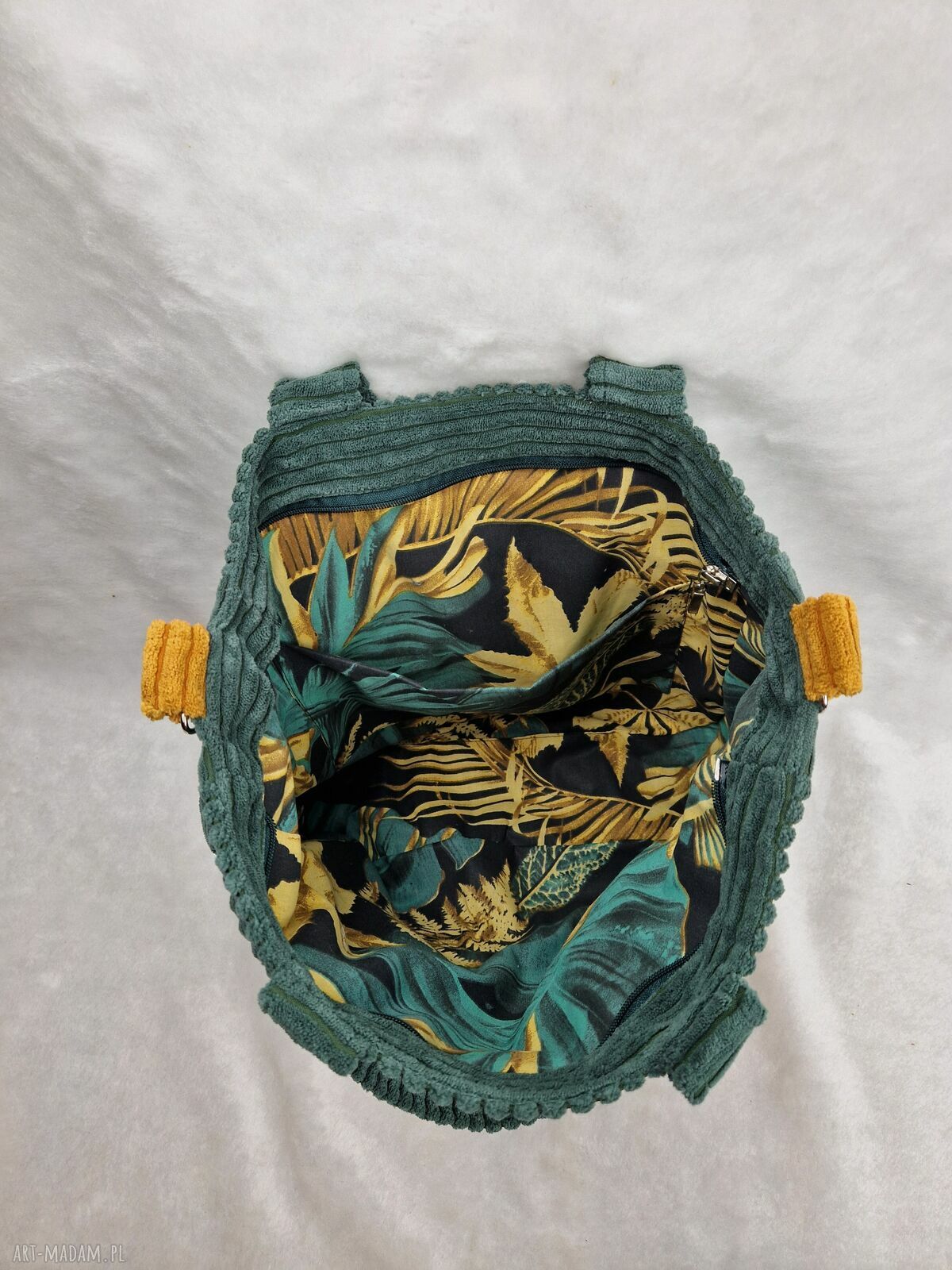 Duża torba na ramię handmade - butelkowa zieleń i musztarda