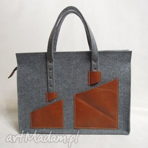 duża torba na laptop - filc i skóra - unisex