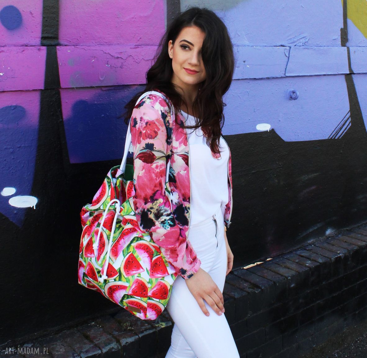 na ramię: DUŻA TORBA NA RAMIĘ I PLAŻĘ ARBUZOWA hand made