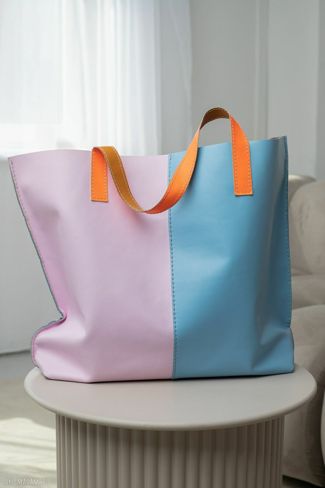 Duża torba skórzana na ramię - kolorowy worek handmade