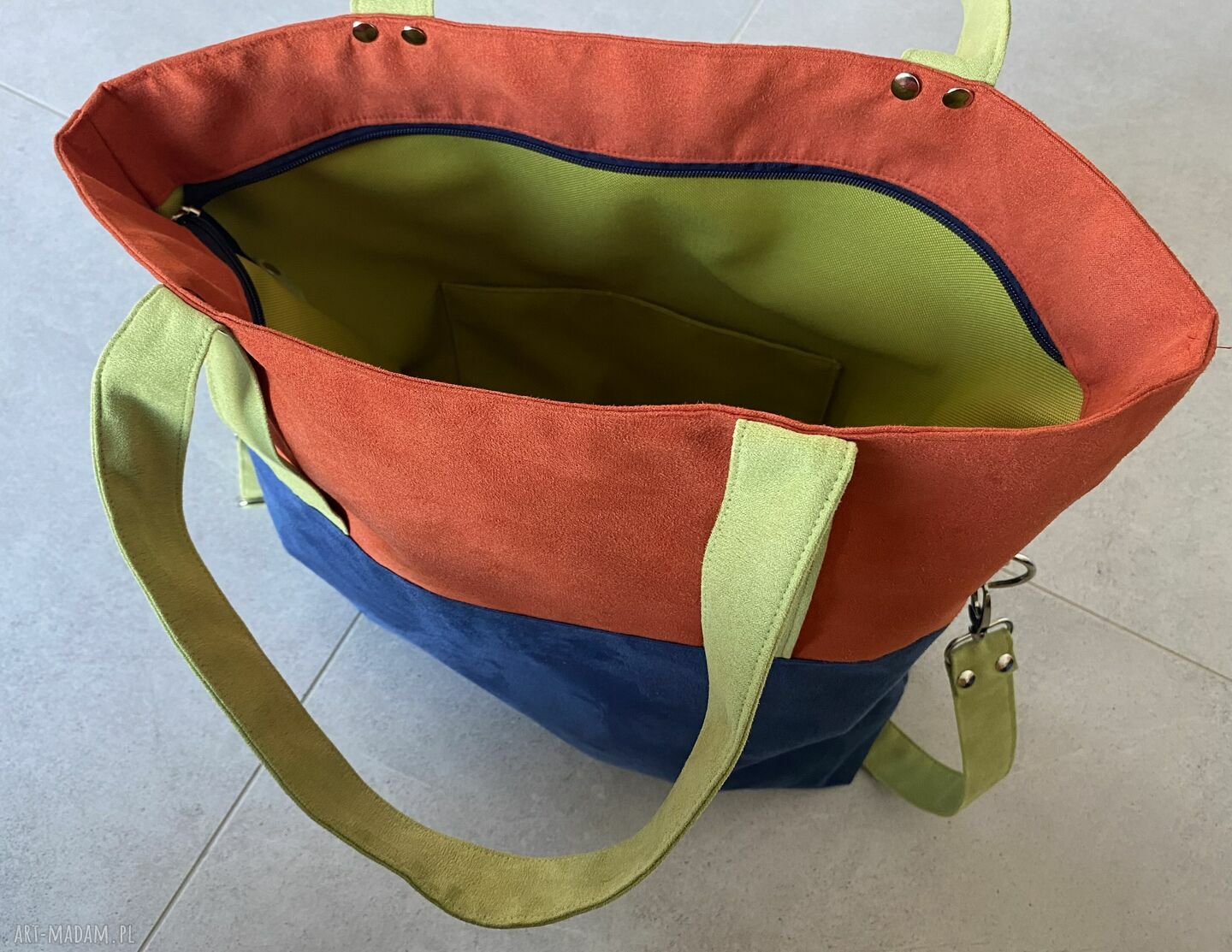 Duża torba na ramię 2w1 hobo wegańska w kolorach kobalt - pomarańcz - limonka