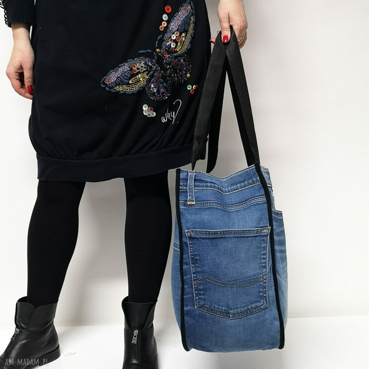 Duża torba na ramię z upcyklingu jeansu JEANS 73 od Majunto